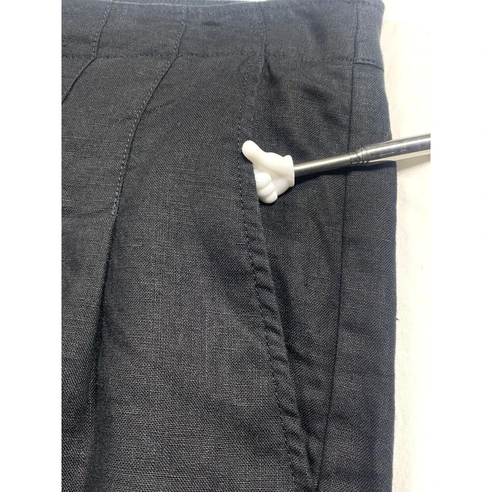 Banana Republic 100% Linen Wide Leg Pants 12L Black Tall High Rise Pleated Work